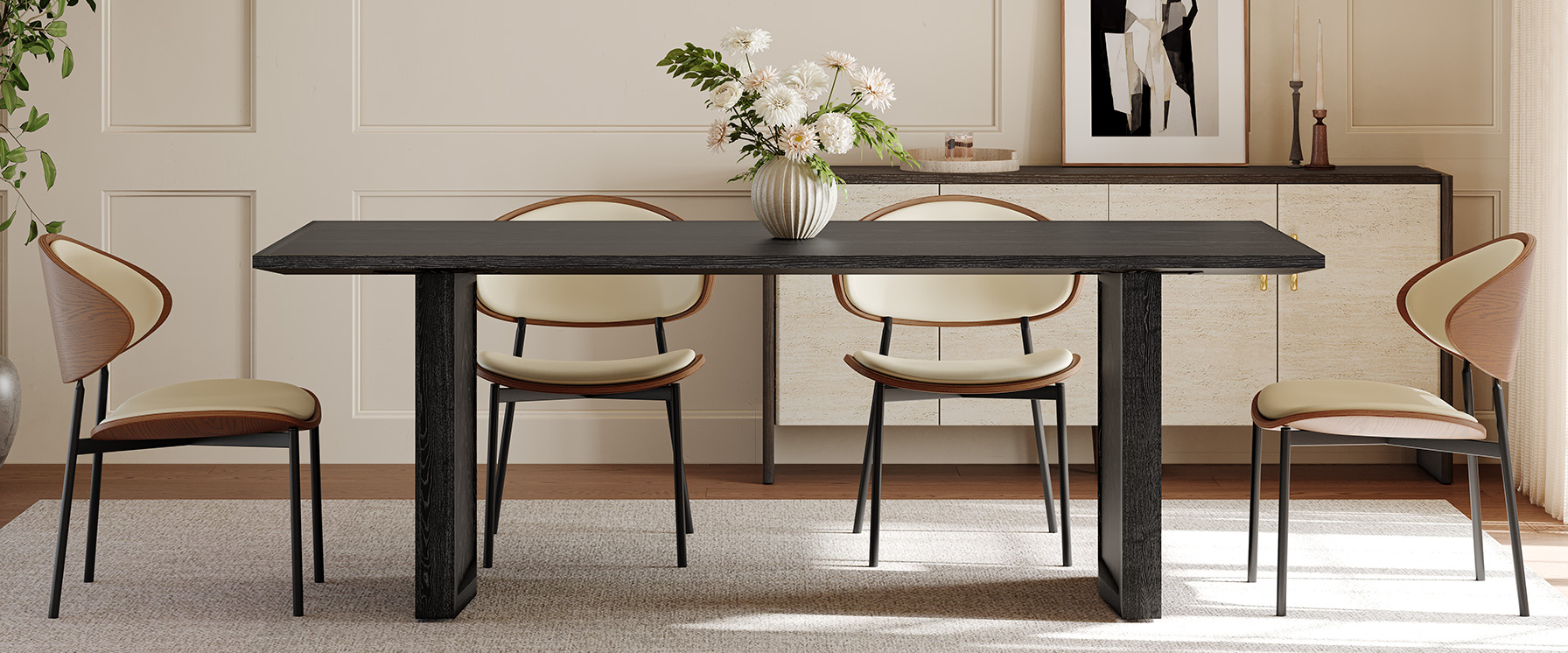 Modern 84" Chevron Black Oak Rectangular Dining Table for Dining Room