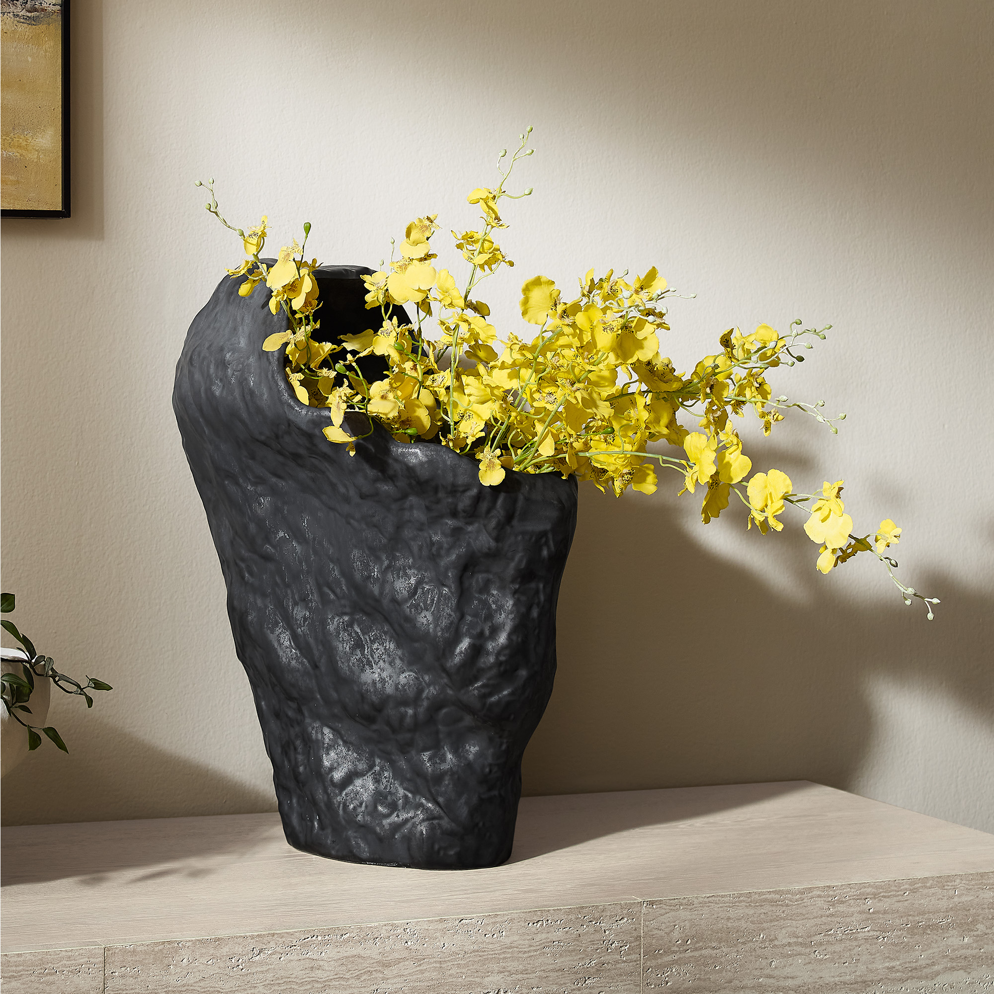 black matte ceramic vase 20.8 inch H room decor stone textured