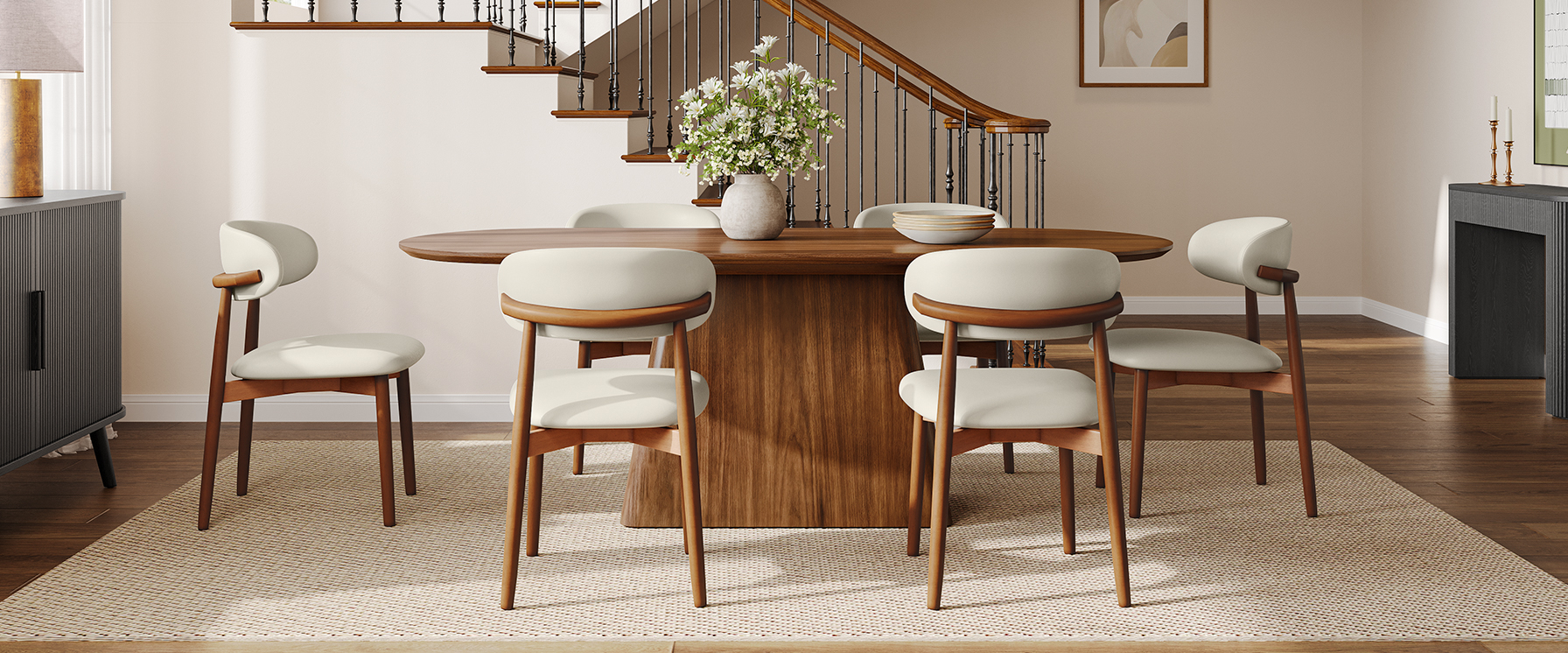 84" Mid Century Modern Oval Engineered Stone Dining Table for 6