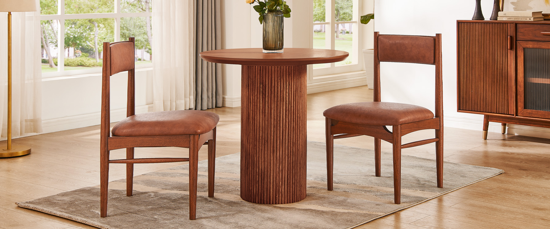 Solid Oak Dining Chairs with Cotton Upholstery for Dining Room