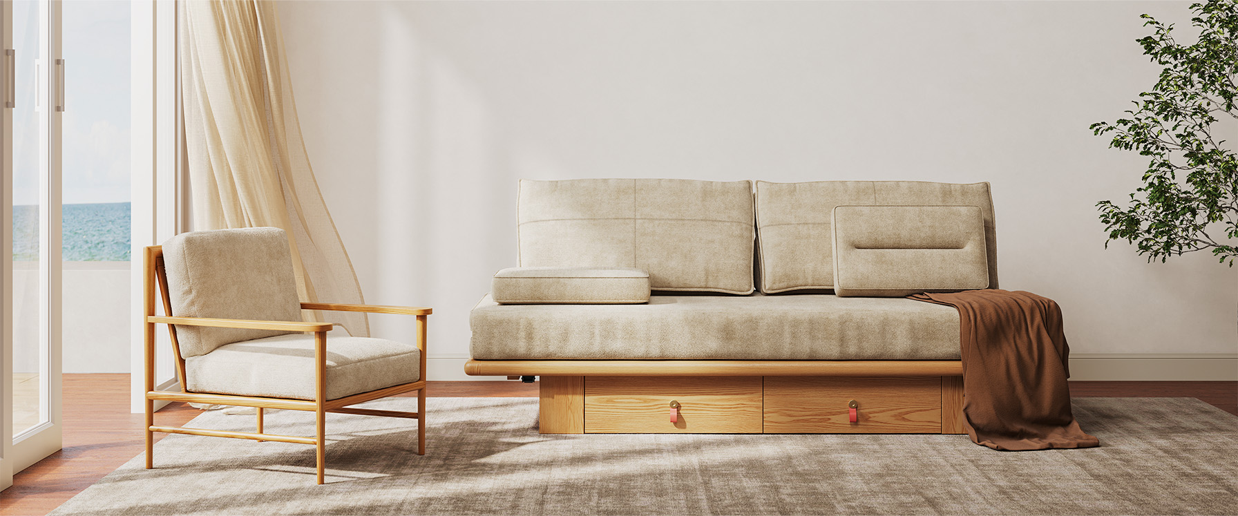 Beige futon sofa bed