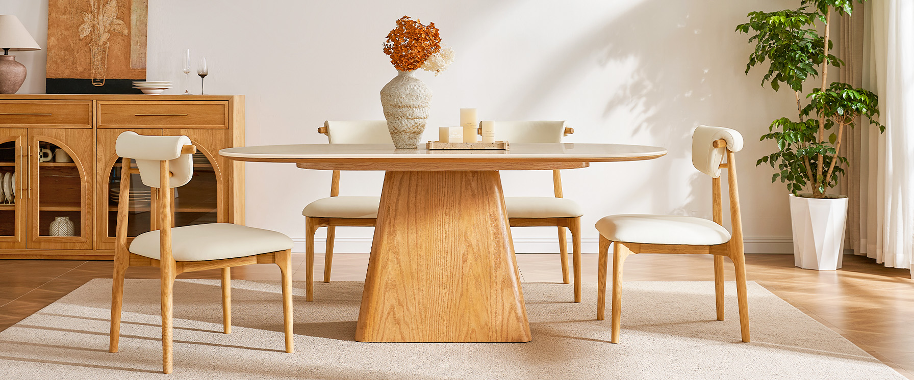 72" Mid Century Modern Oval Engineered Stone Dining Table for 4 to 6 Seats