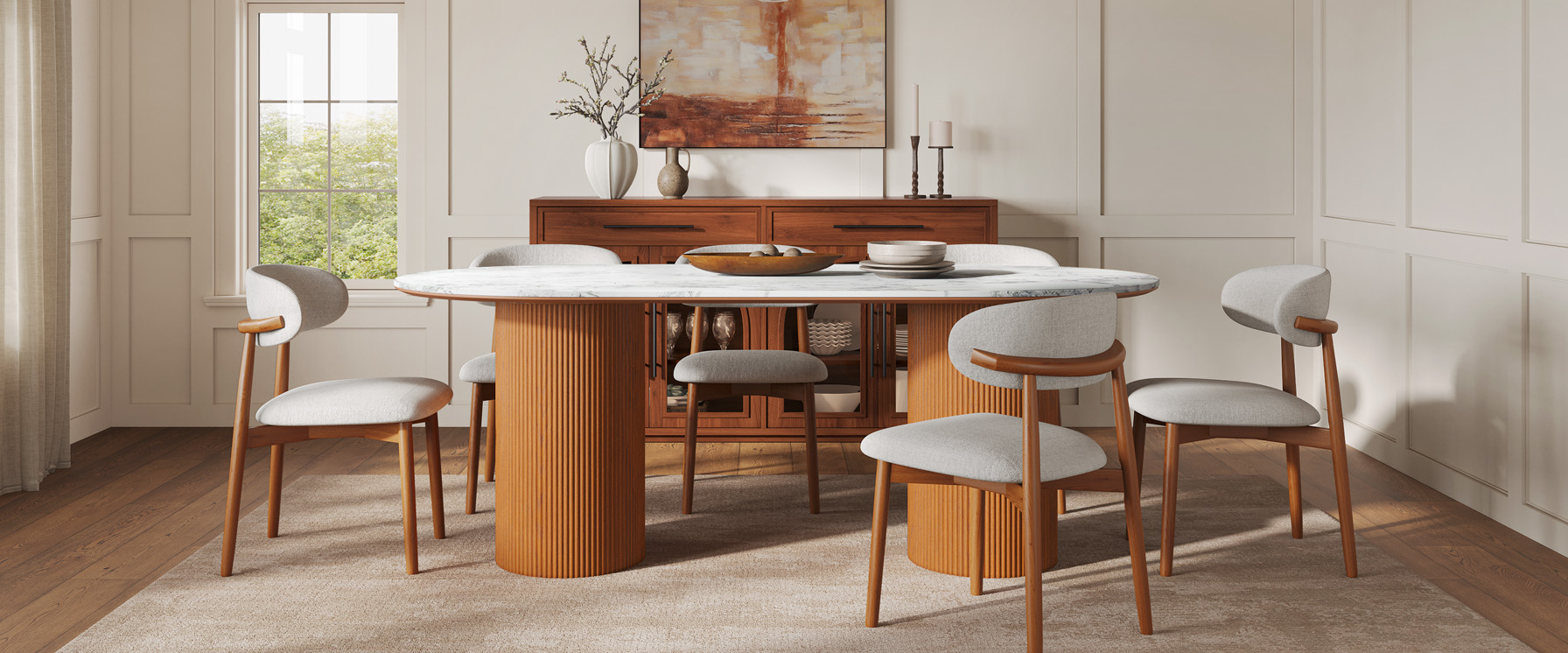 84" Oval Dining Table with White Stone Top and Solid Oak Base for 4-6 Person