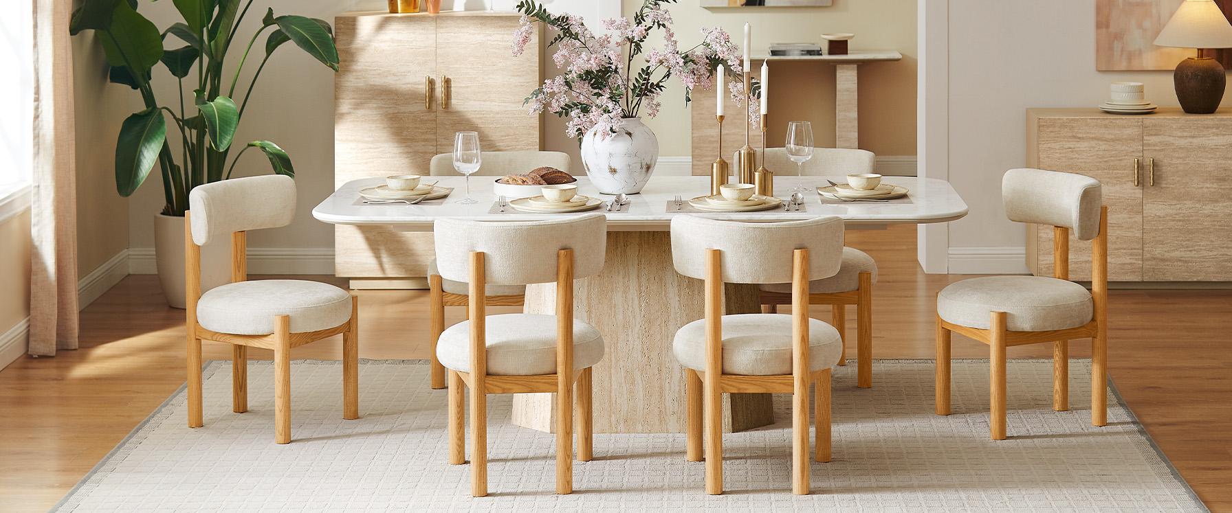 Modern Set of 2 Upholstered Ash Wood Dining Chairs