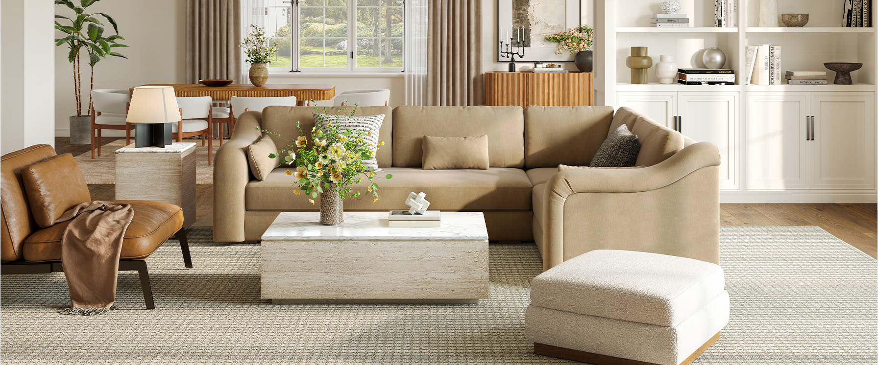 chenille L-shape sectional sofa