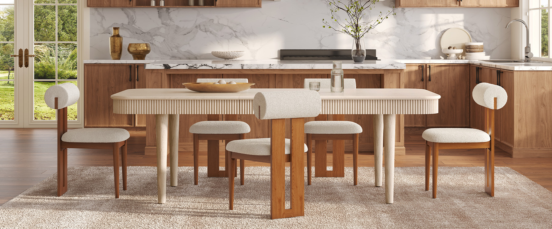 72"-92" MCM Solid Oak Wood Extenpable Dining Table for Dining Room