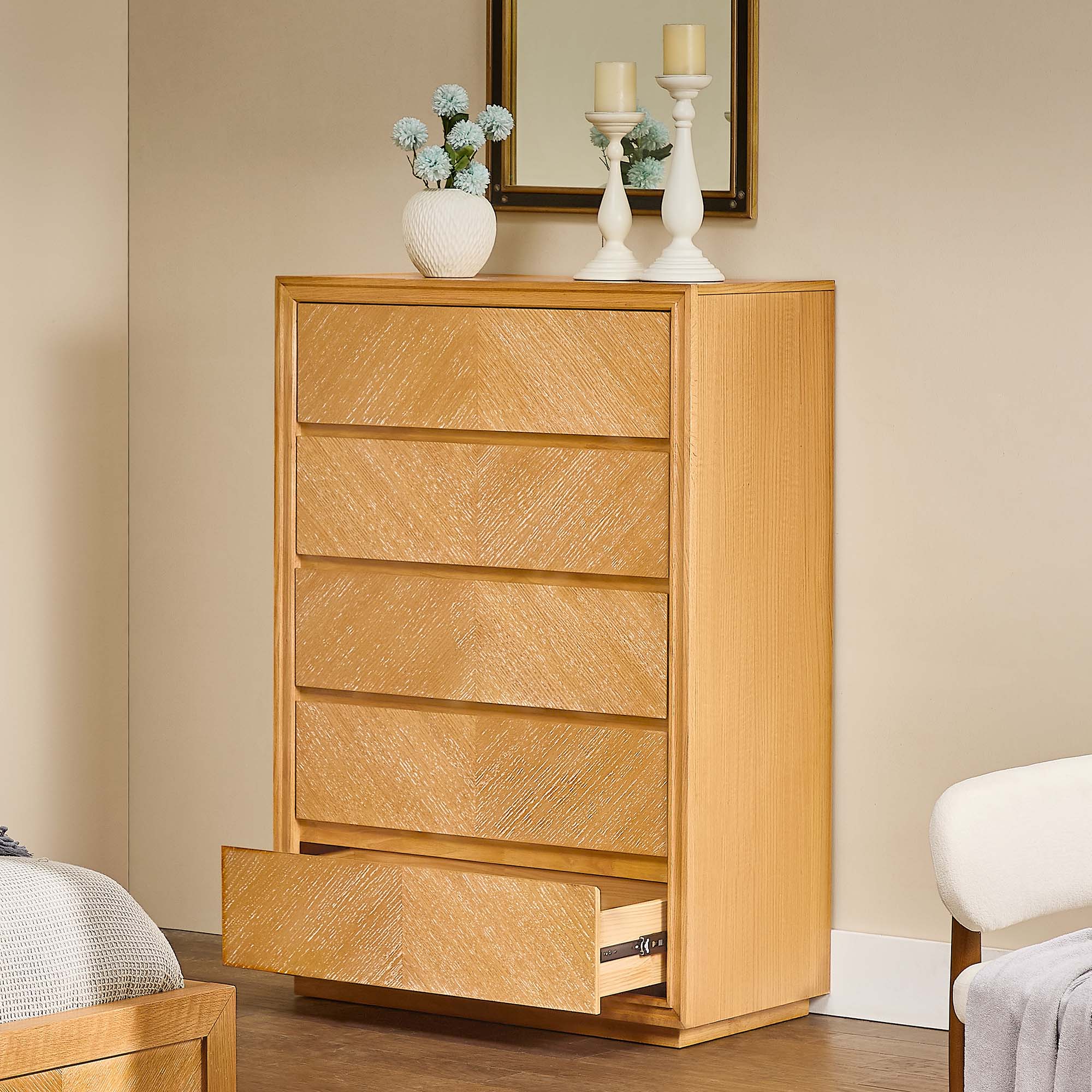 JOKER D EXTREME INSPIRE キャメルs Thursen 36 inch Natural Dusty Chevron Chest with 5 Solid Wood