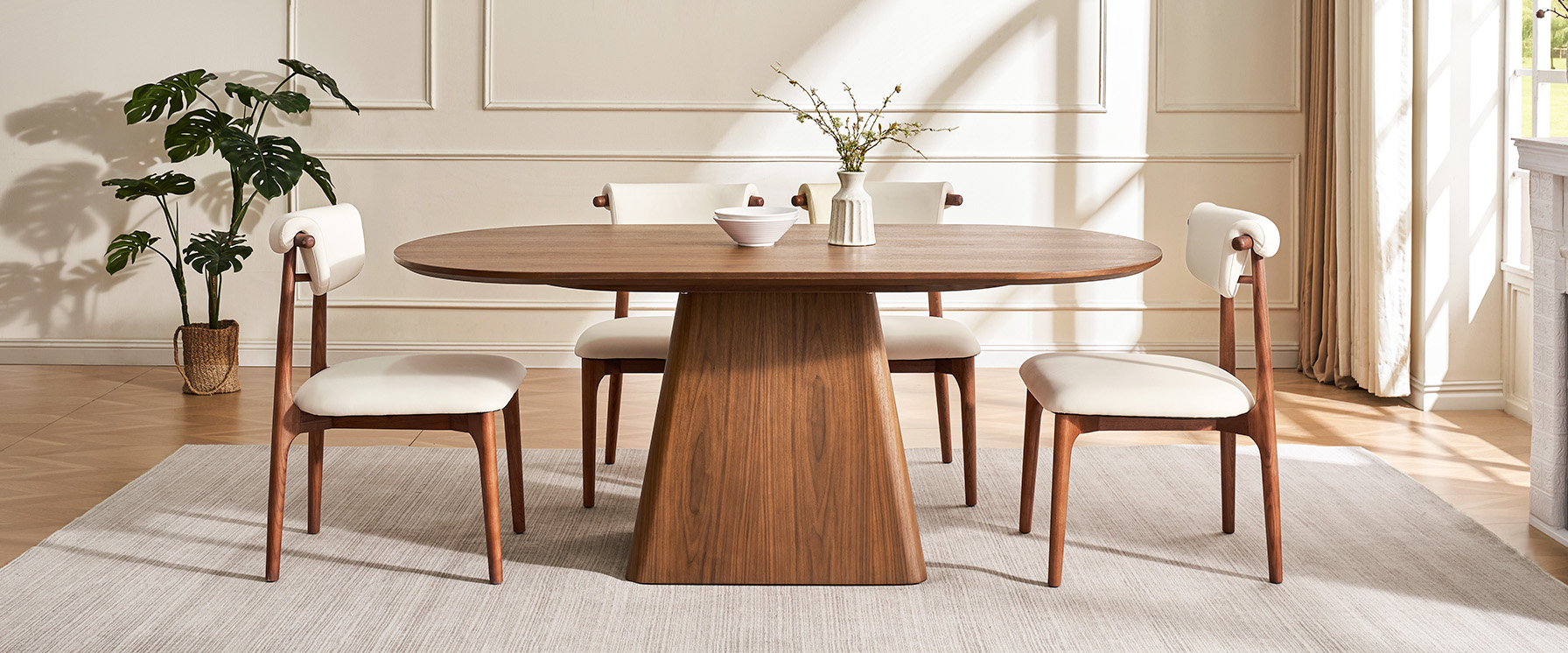 72" Oval Walnut Wooden Dining Table for 4 to 6