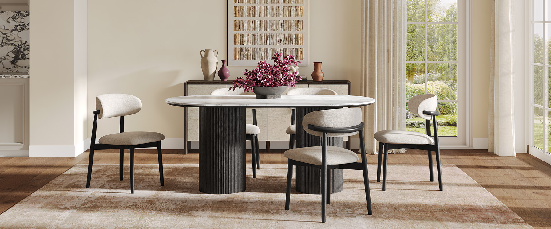 72" Oval Dining Table with White Stone Top and Solid Oak Base for 4-6 Person