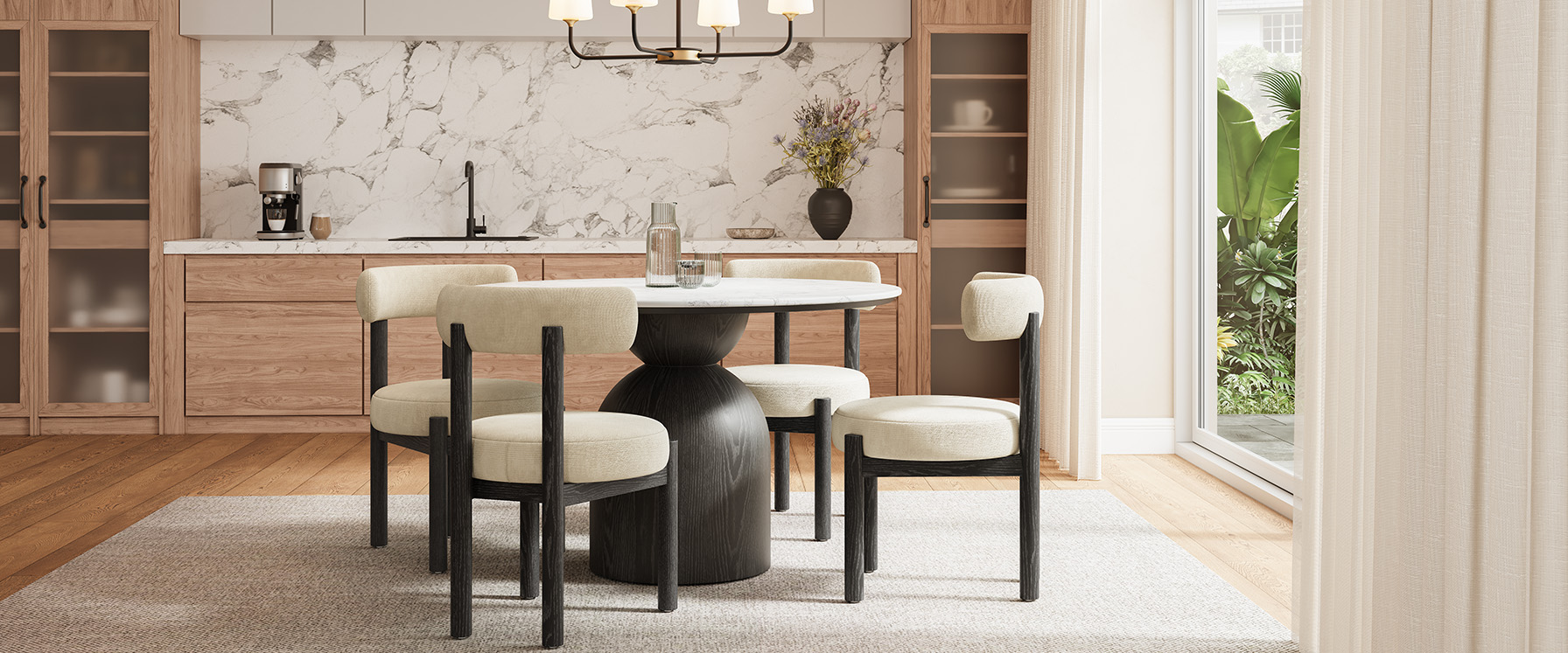 Modern Set of 2 Upholstered Ash Wood Dining Chairs with dining table