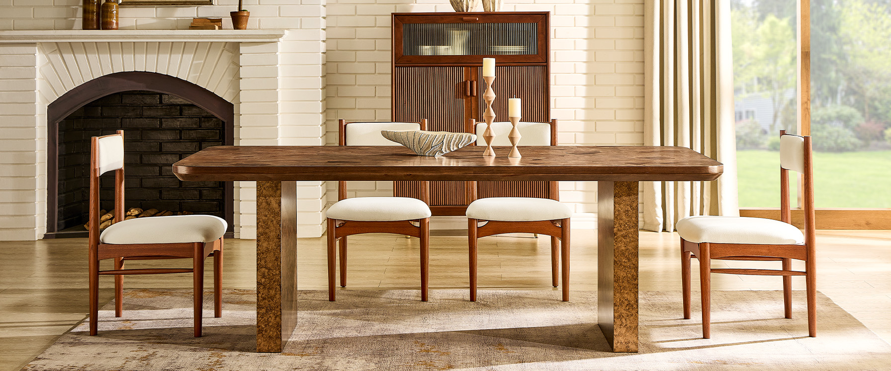 84 Inch Mid Century Burl Dining Table for Dining Room