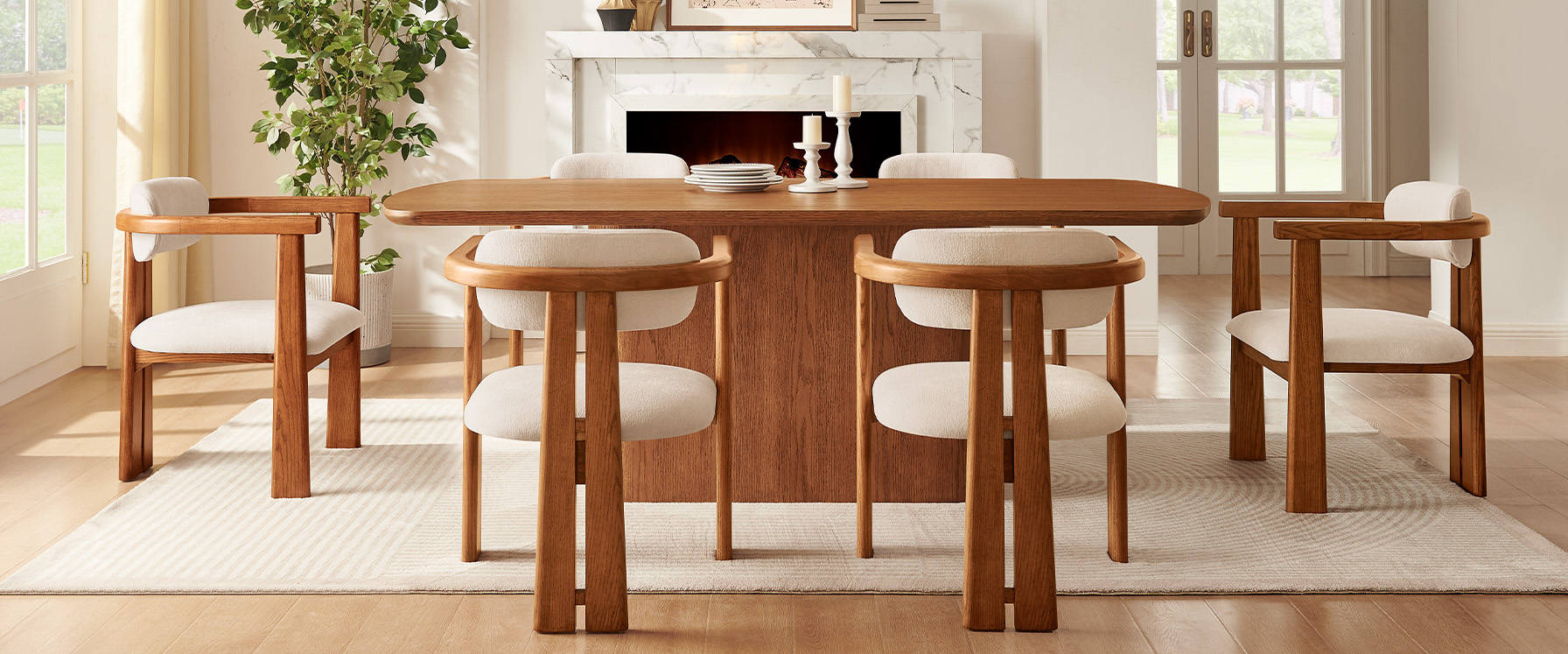 Modern Set of 2 Upholstered Ash Wood Dining Chairs