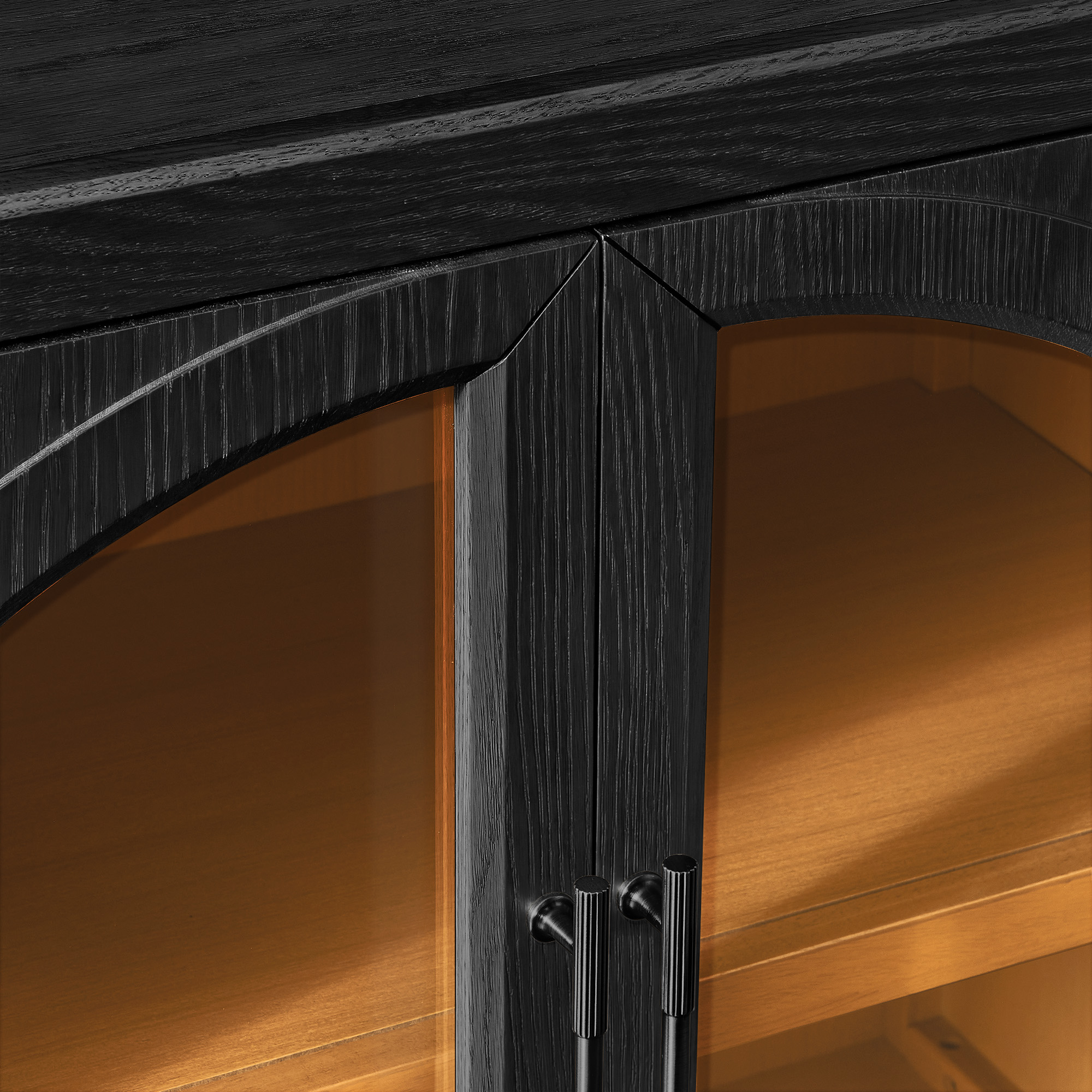 Valborg 31 inch Black Oak Cabinet with Arched Doors and Solid Wood 