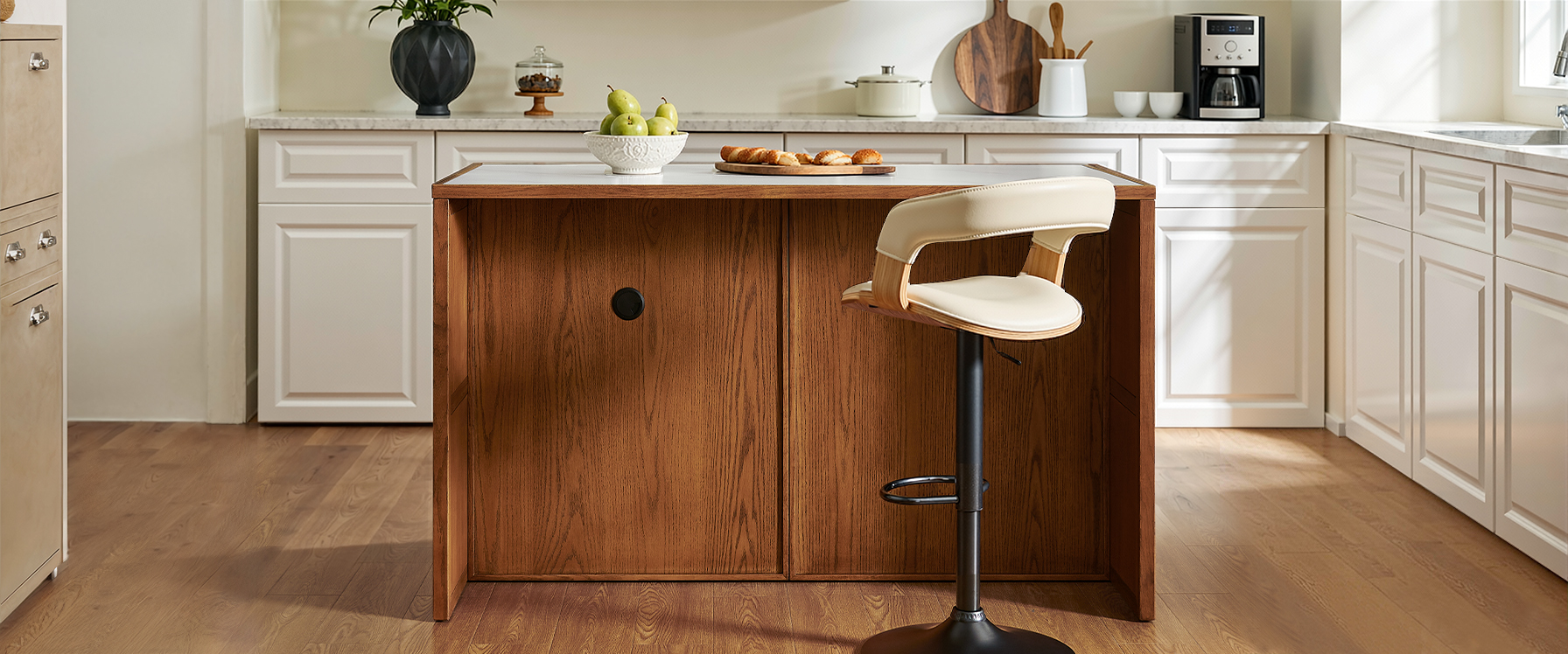 Black Versatile Kitchen Island and Two Counter Stools for Dining Room