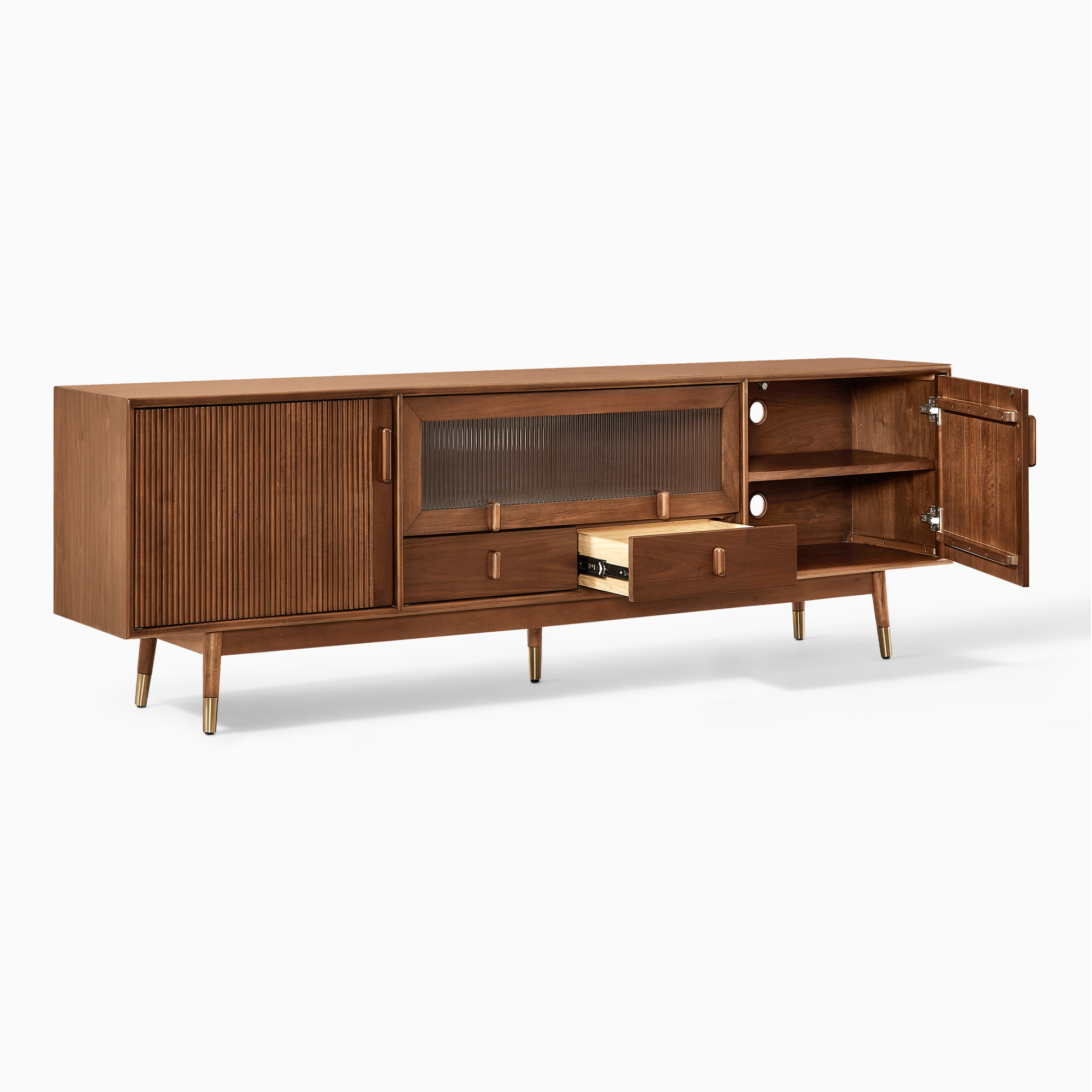 Stavn 72 inch MCM Fluted Solid Wood TV Stand | HERNEST