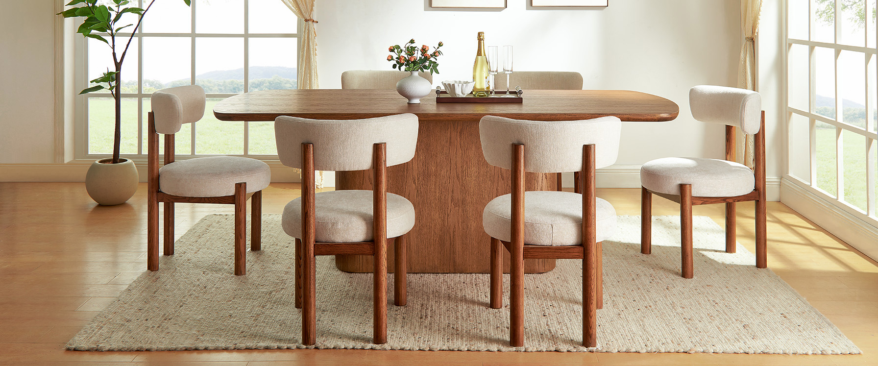 Modern Set of 2 Upholstered Ash Wood Dining Chairs with dining table