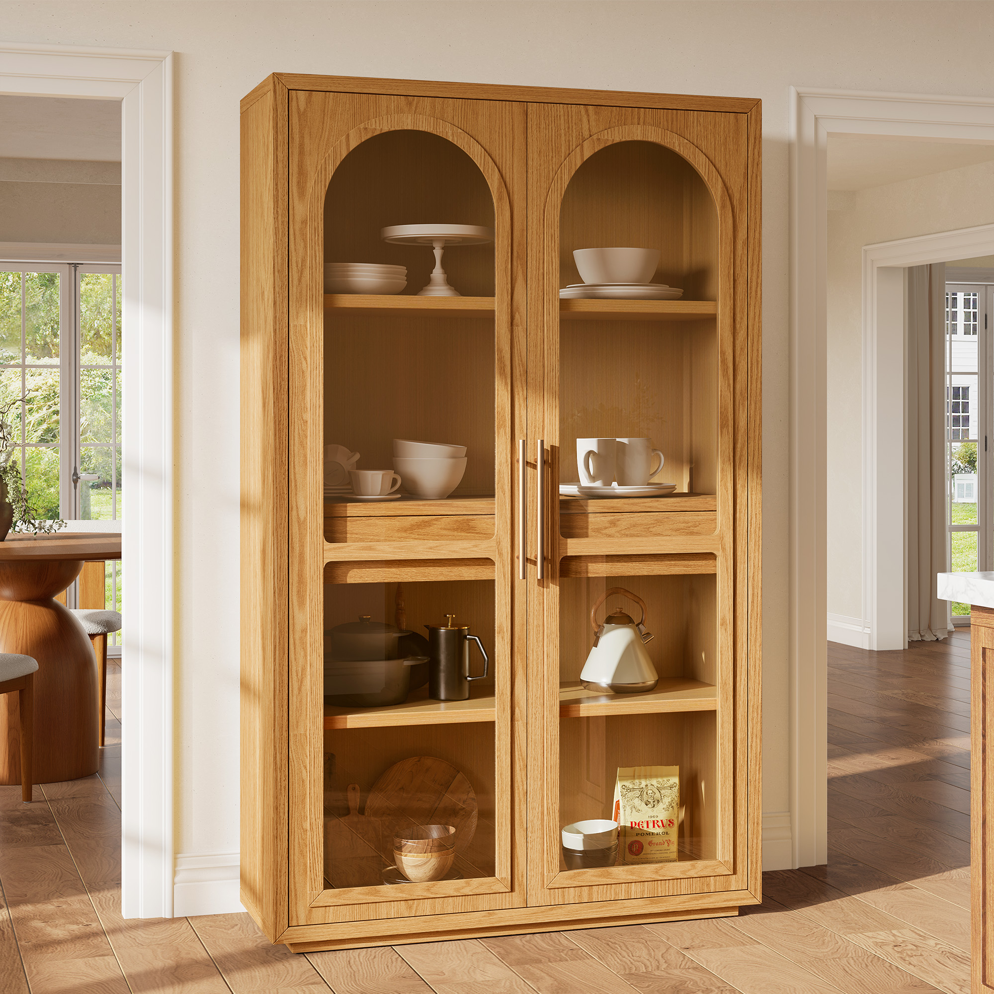 Lira 47" Solid Oak Arched Glass Tall Display Cabinet with 2 Adjuatable Shelves