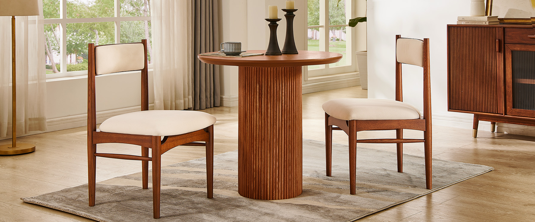 Solid Oak Dining Chairs with Cotton Upholstery for Dining Room