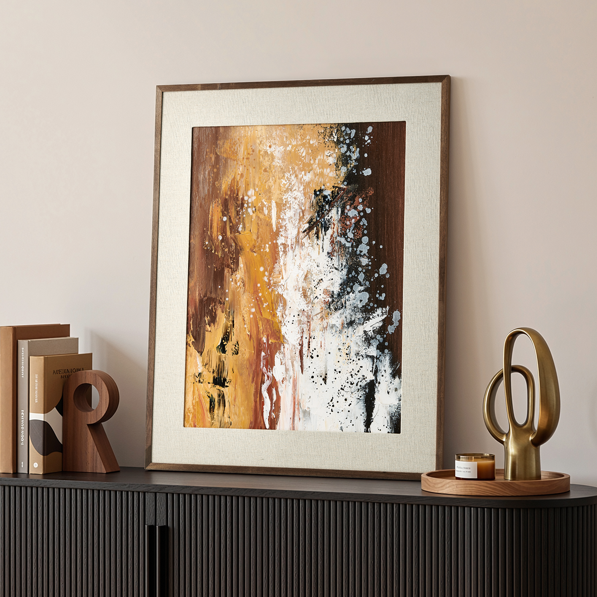 Amber Hand Painted Wall Art with walnut solid wooden frame | HERNEST