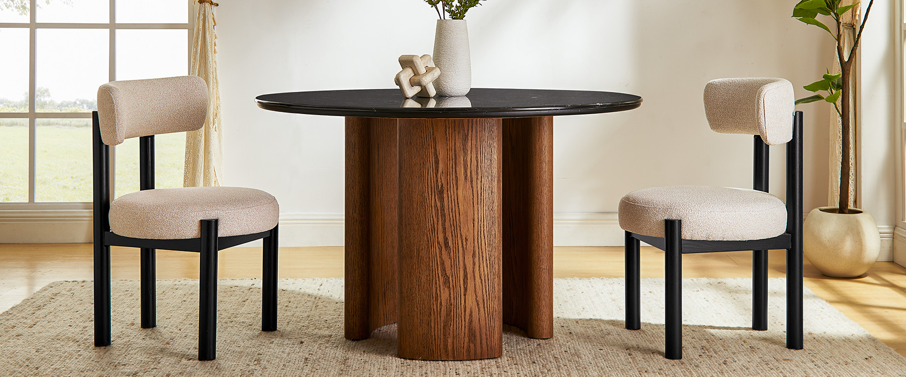 Modern Set of 2 Upholstered Ash Wood Dining Chairs with dining table