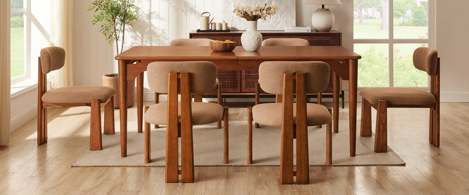 Modern Set of 2 Upholstered Ash Wood Dining Chairs