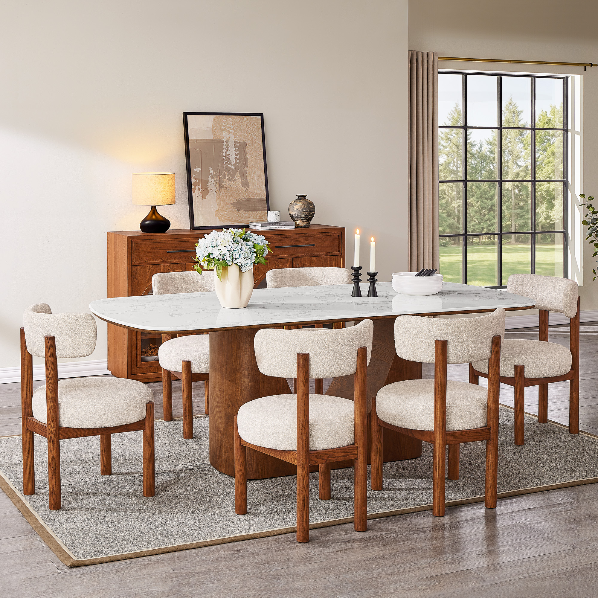 Arcen Modern 84" White Stone Top Dining Table