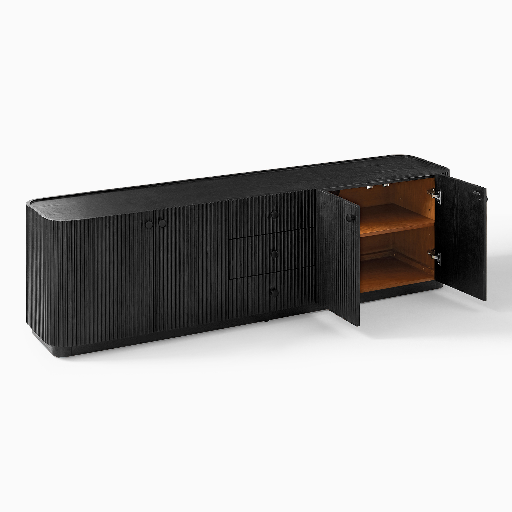 Skimra​ 84 inch Black Oak TV Stand with 3 Drawers and Adjustable