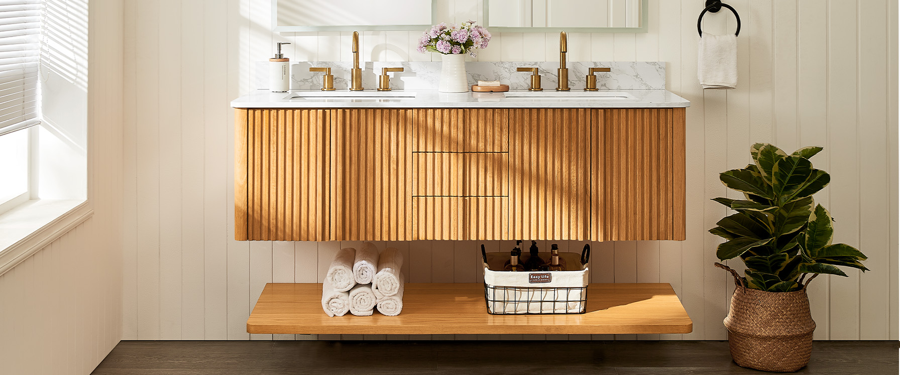 floating double vanity bathroom