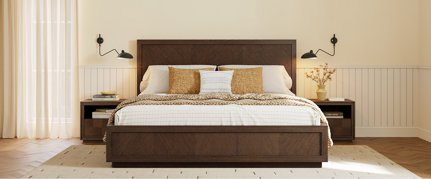 3-Piece Chevron Brown Wooden Bedroom Set