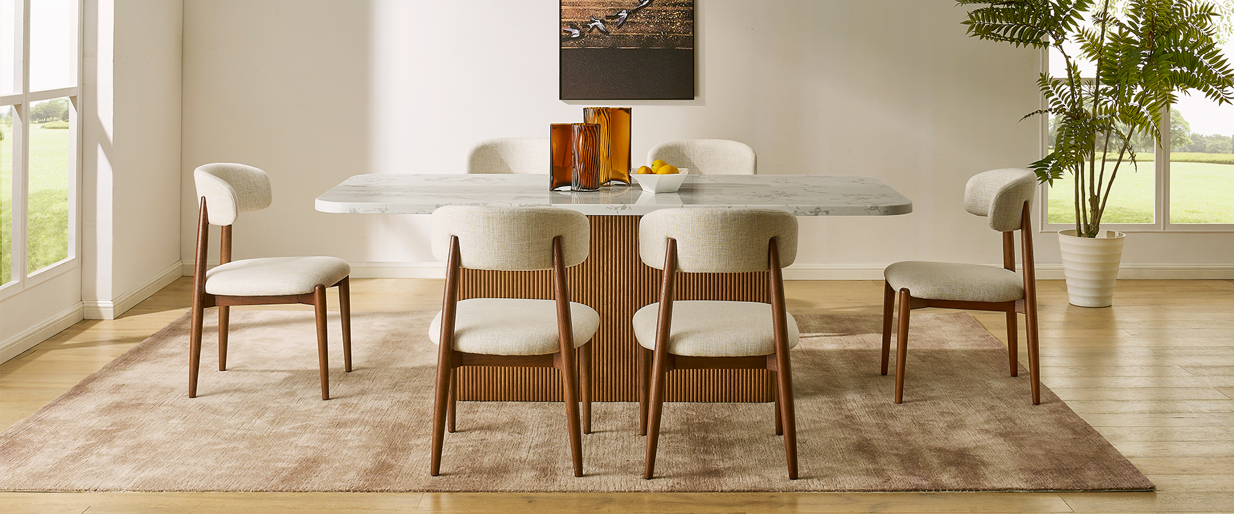 Oak Fluted Stone Dining Table
