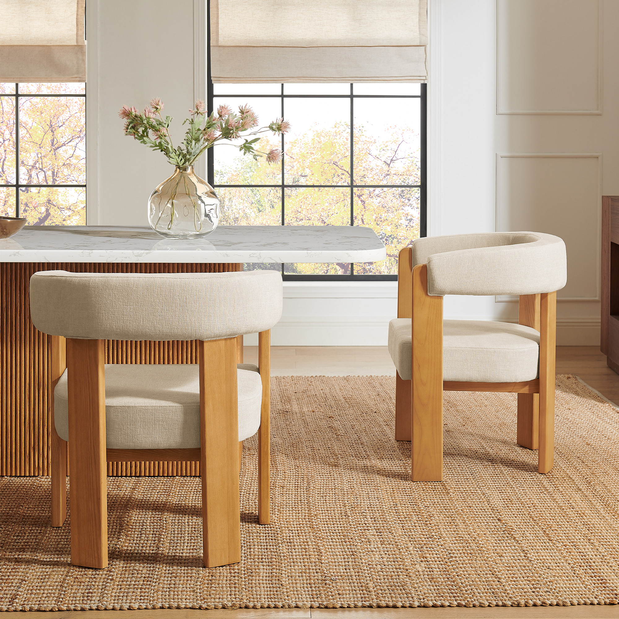 Upholstered Dining Chairs Set of 4  Modern Style Fabric for Dining Room