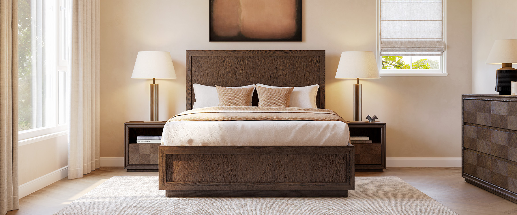 3-Piece Chevron Brown Wooden Bedroom Set