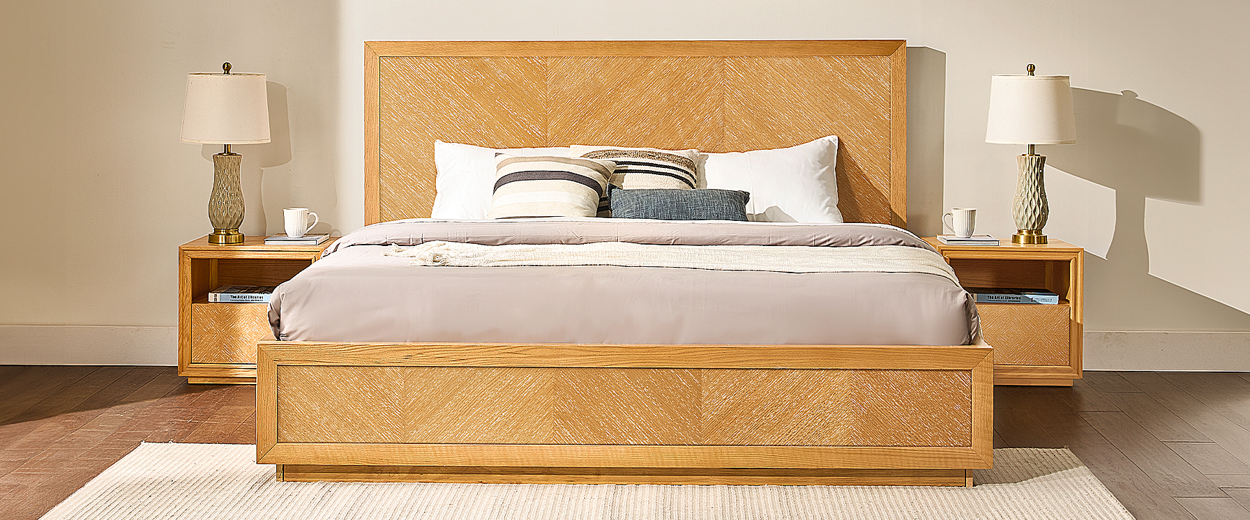 3-Piece Chevron Brown Wooden Bedroom Set