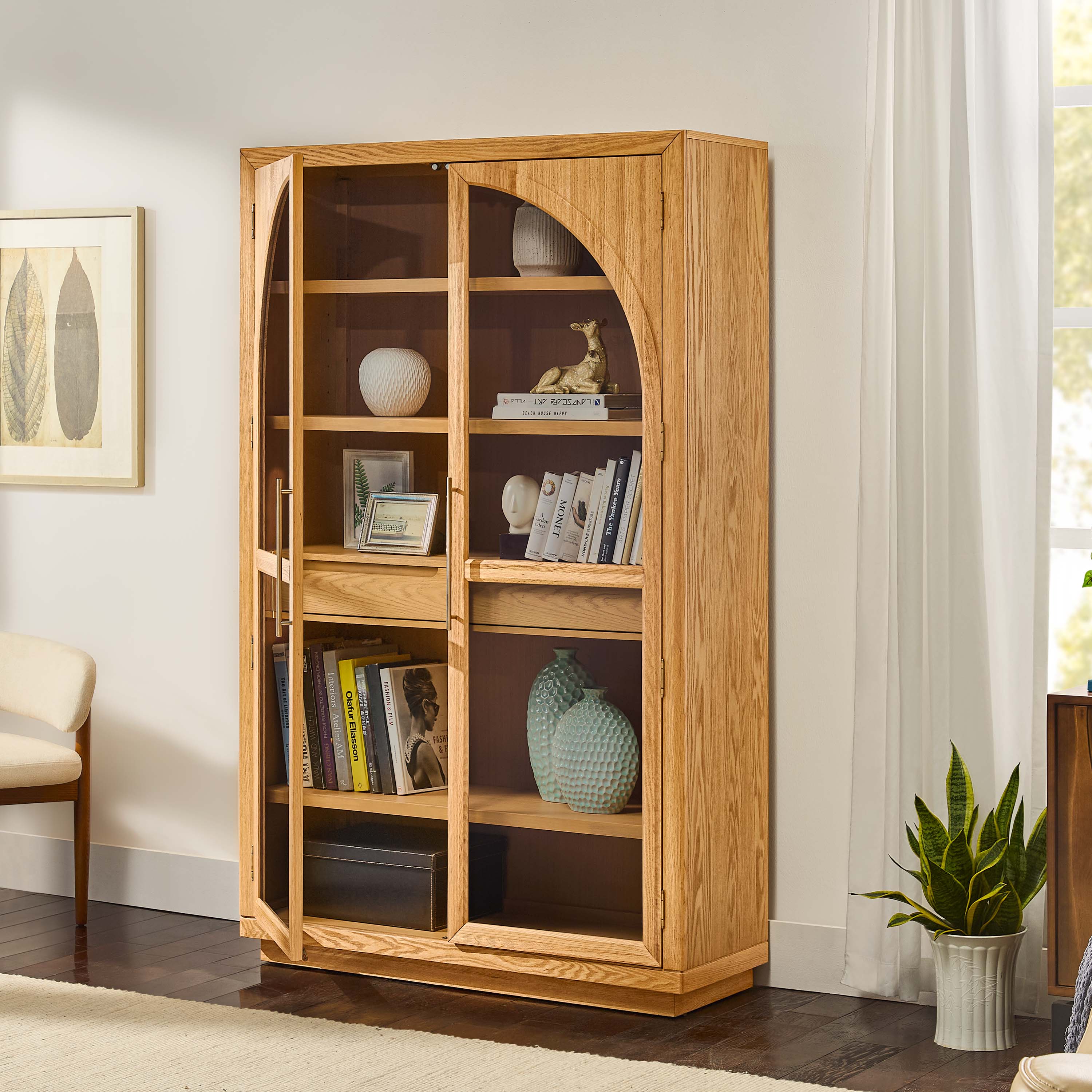 Valborg 174 inch Natural Oak Storage Media Console Set with