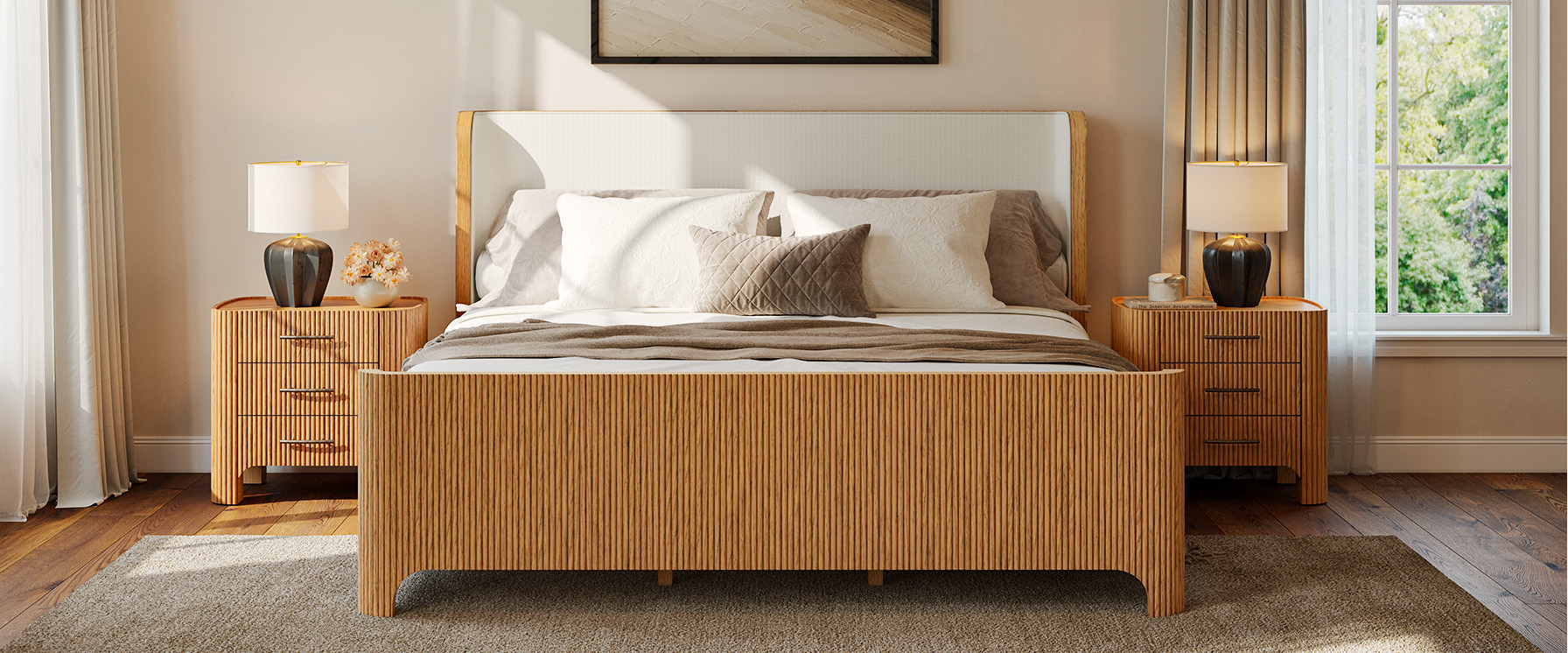 wood upholstered bed