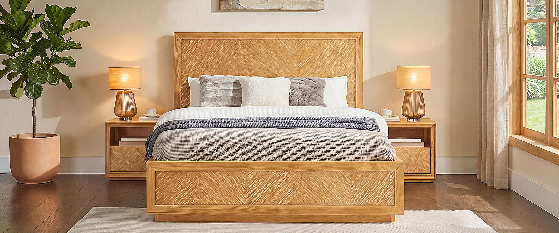 3-Piece Chevron Brown Wooden Bedroom Set