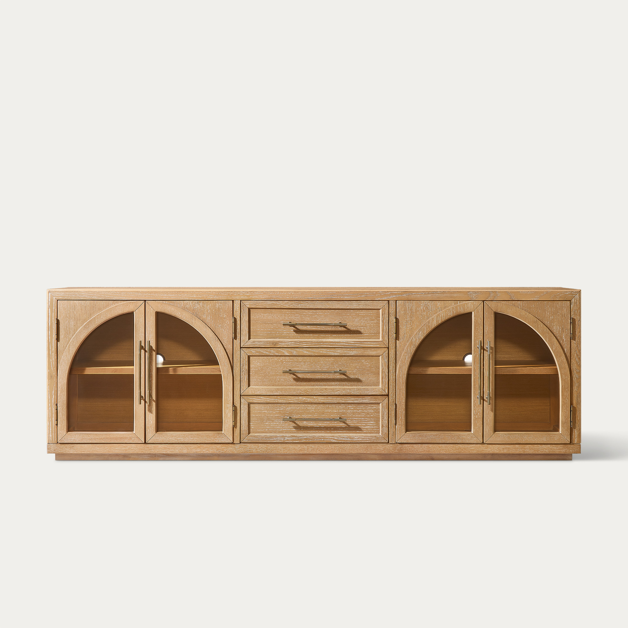 Valborg 80 inch Light Brown TV Stand with Arch Door Cabinet & 3