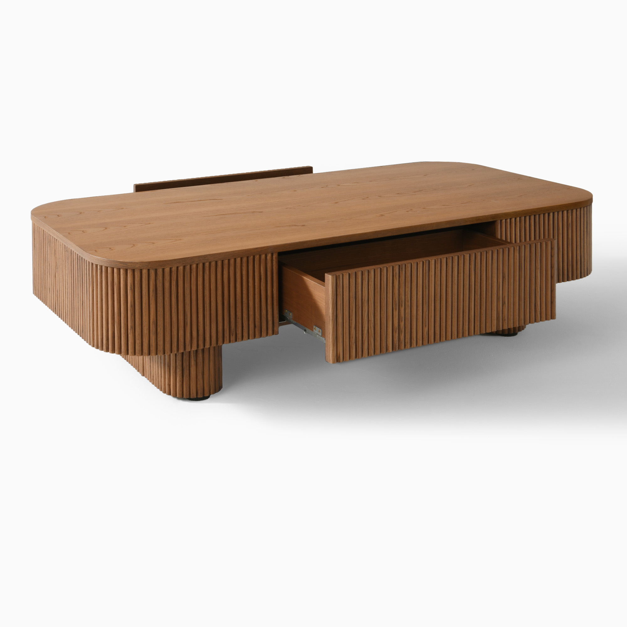 Marisol 55 inch Warm Brown Fluted Oak Coffee Table with Drawers