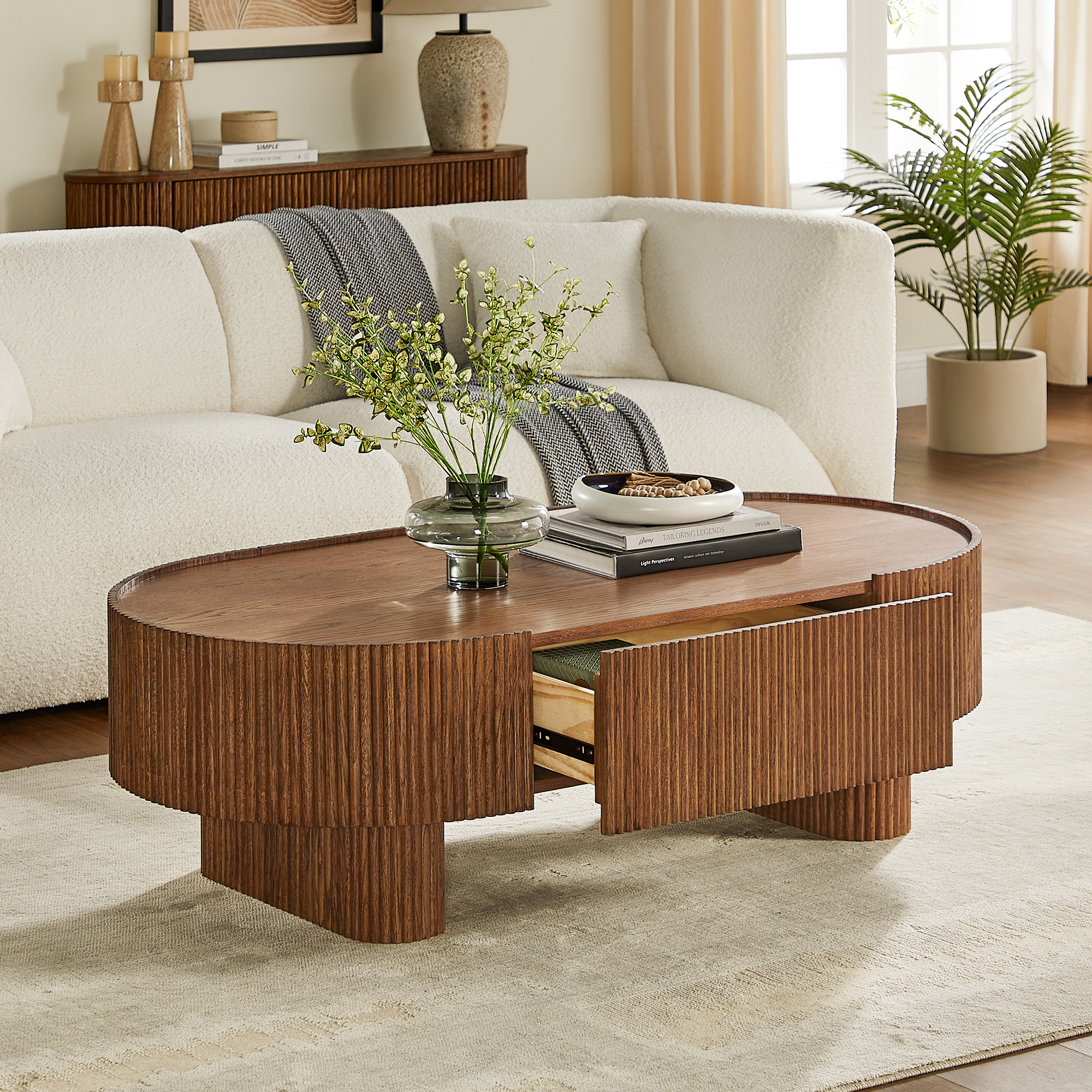 Marisol 55 Inch Oak Coffee Table in Warm Brown Oak | HERNEST