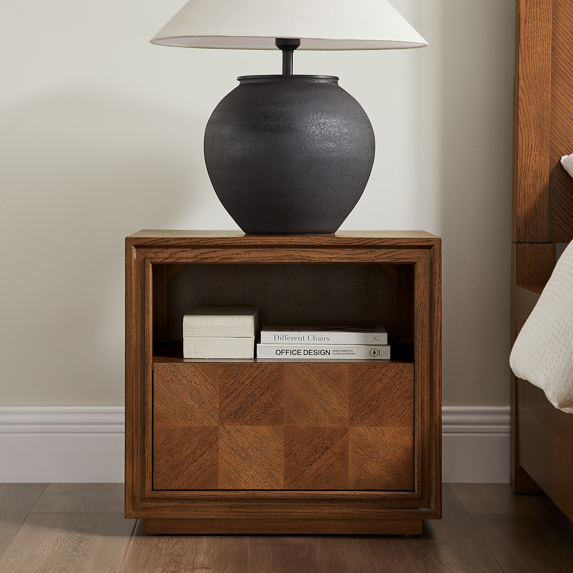 Thursen 21 inch Warm Brown Chevron Nightstand with Solid Wood