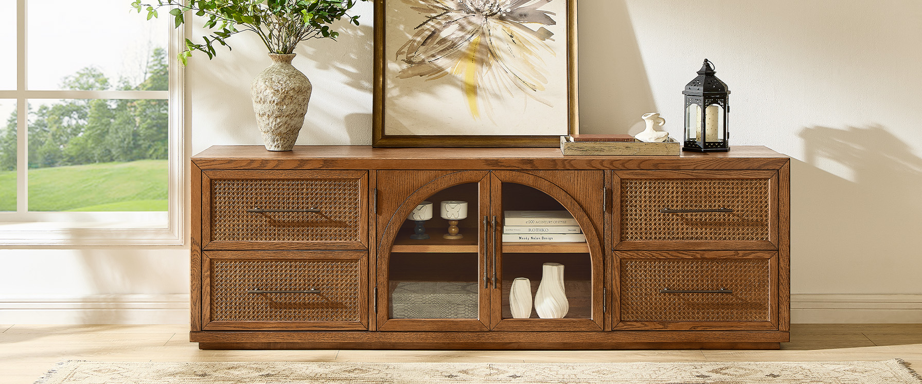 Reddish Brown Oak Arch TV Stand