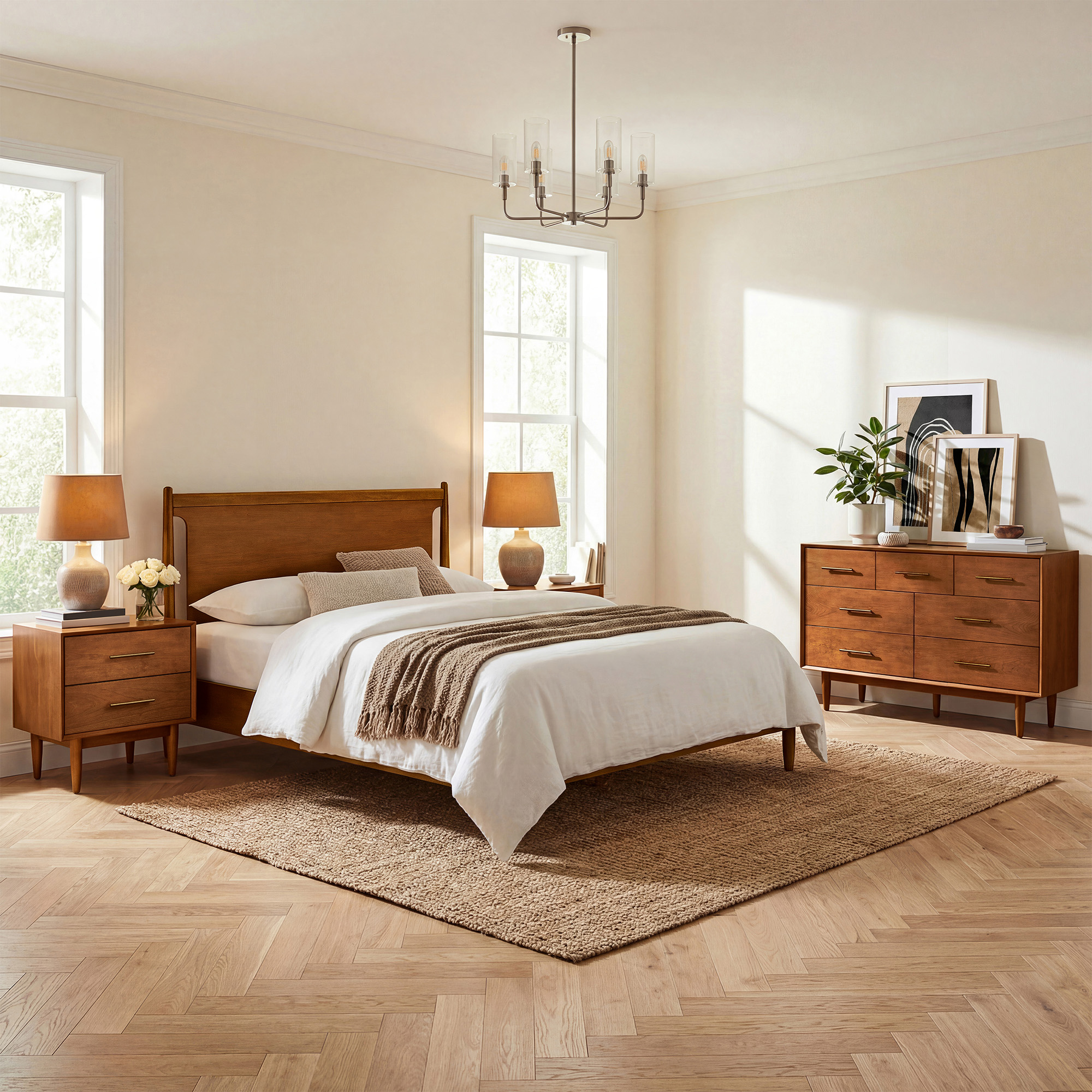 5-Piece Kaden Mid-Century Cherry Bedroom Set | HERNEST