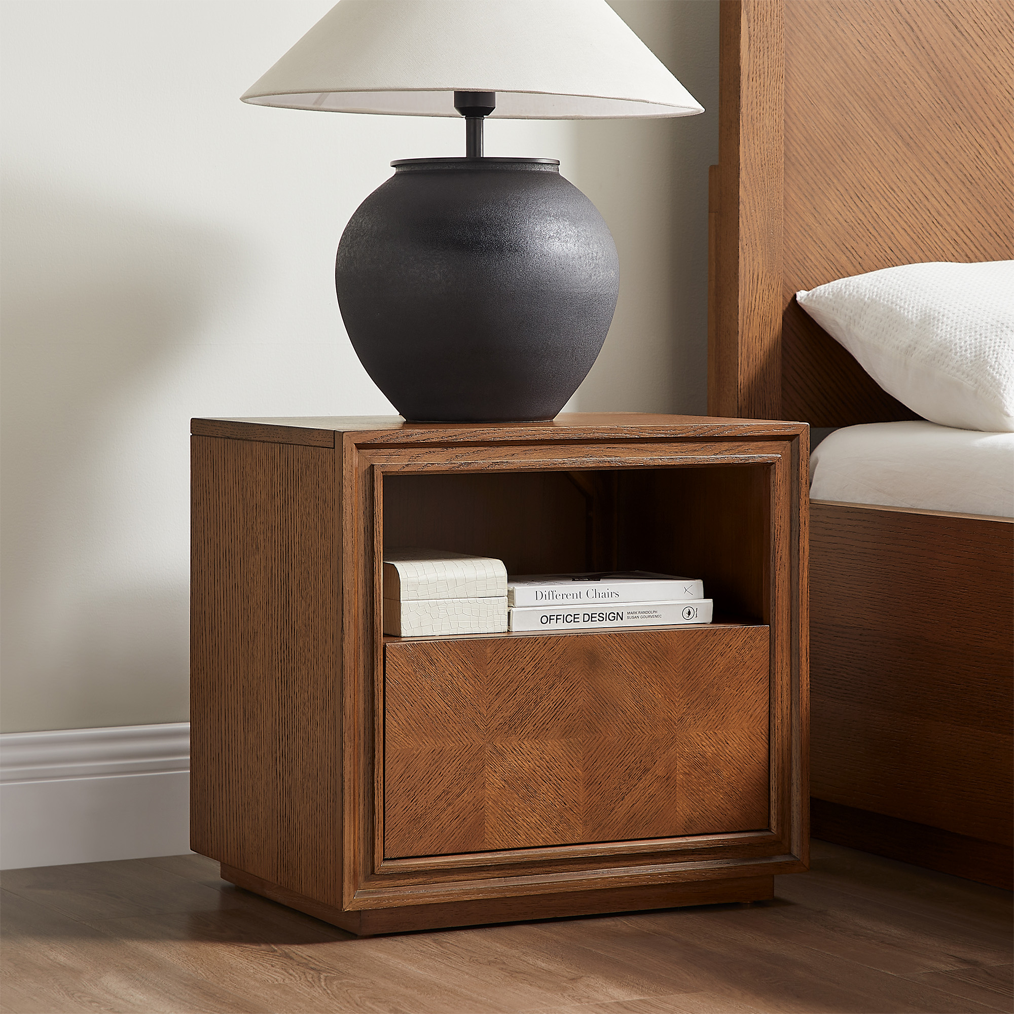 Thursen 21 inch Warm Brown Chevron Nightstand with Solid Wood Drawer