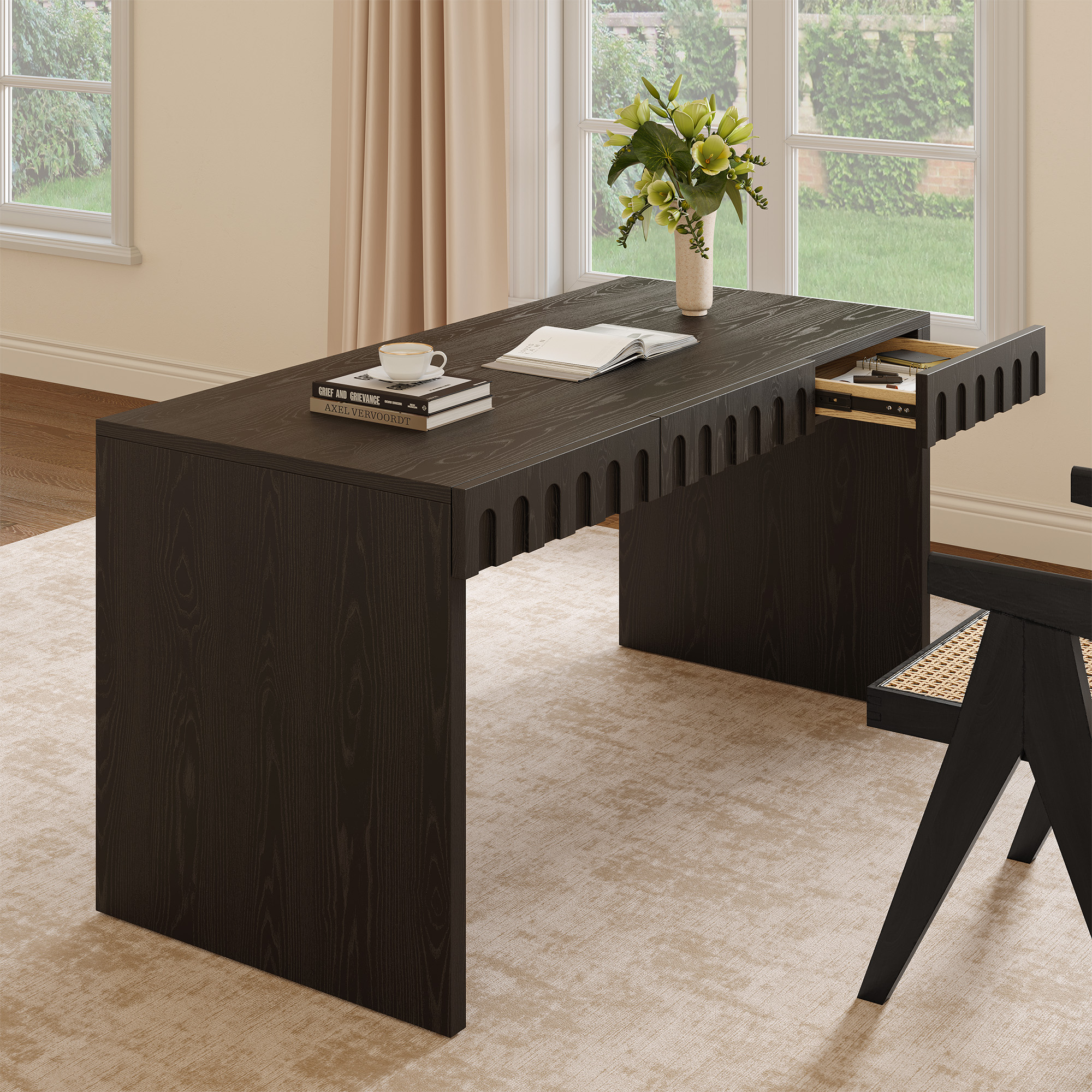 60 inch Black Wooden Home Office Desk | HERNEST