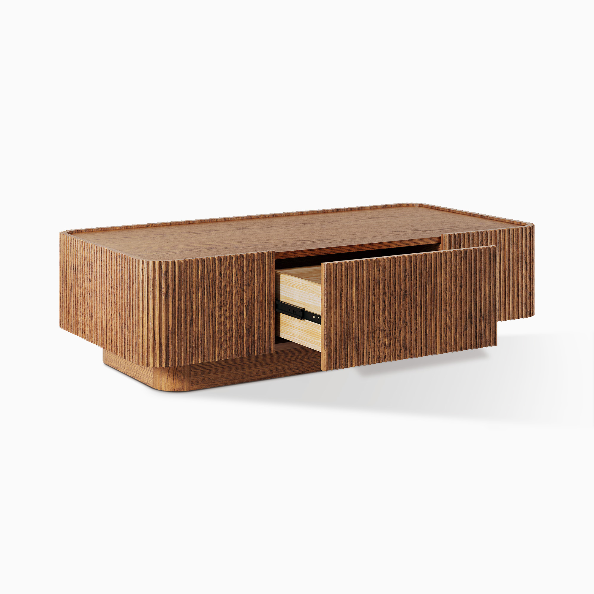 Skimra​ 55 inch Warm Brown Fluted Oak Coffee Table with 2 Drawers
