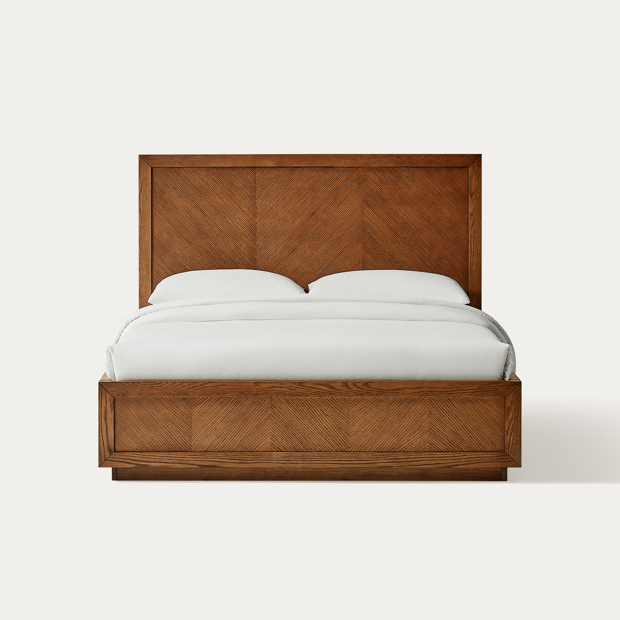 Thursen Warm Brown Chevron Queen Size Bed with Solid Oak Headboard