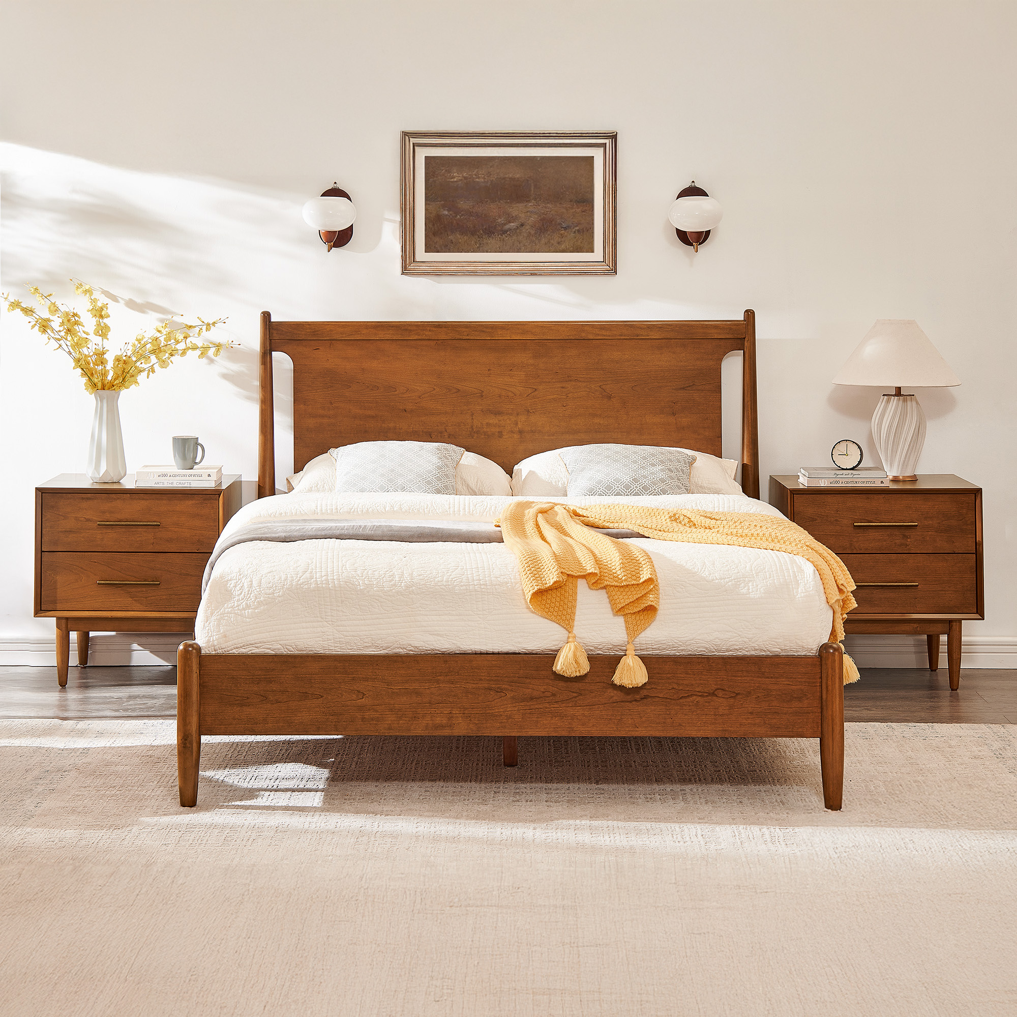 3-Piece Kaden Mid-Century Cherry Bedroom Set | HERNEST
