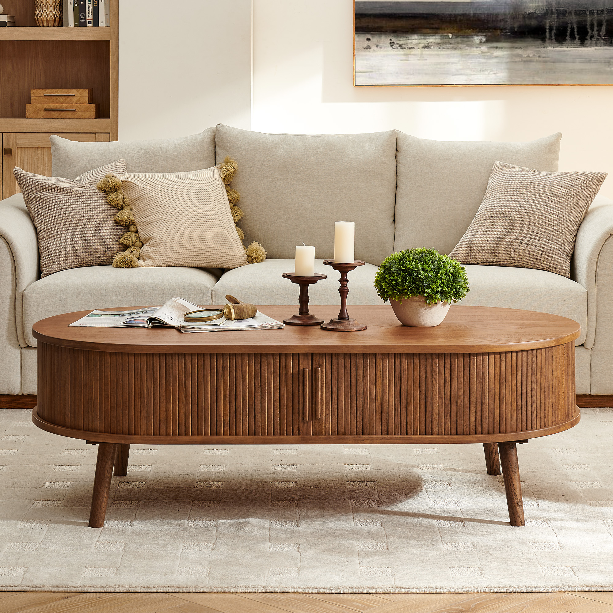 Valo 55 inch Warm Brown Solid Oak Coffee Table with Drawer | HERNEST