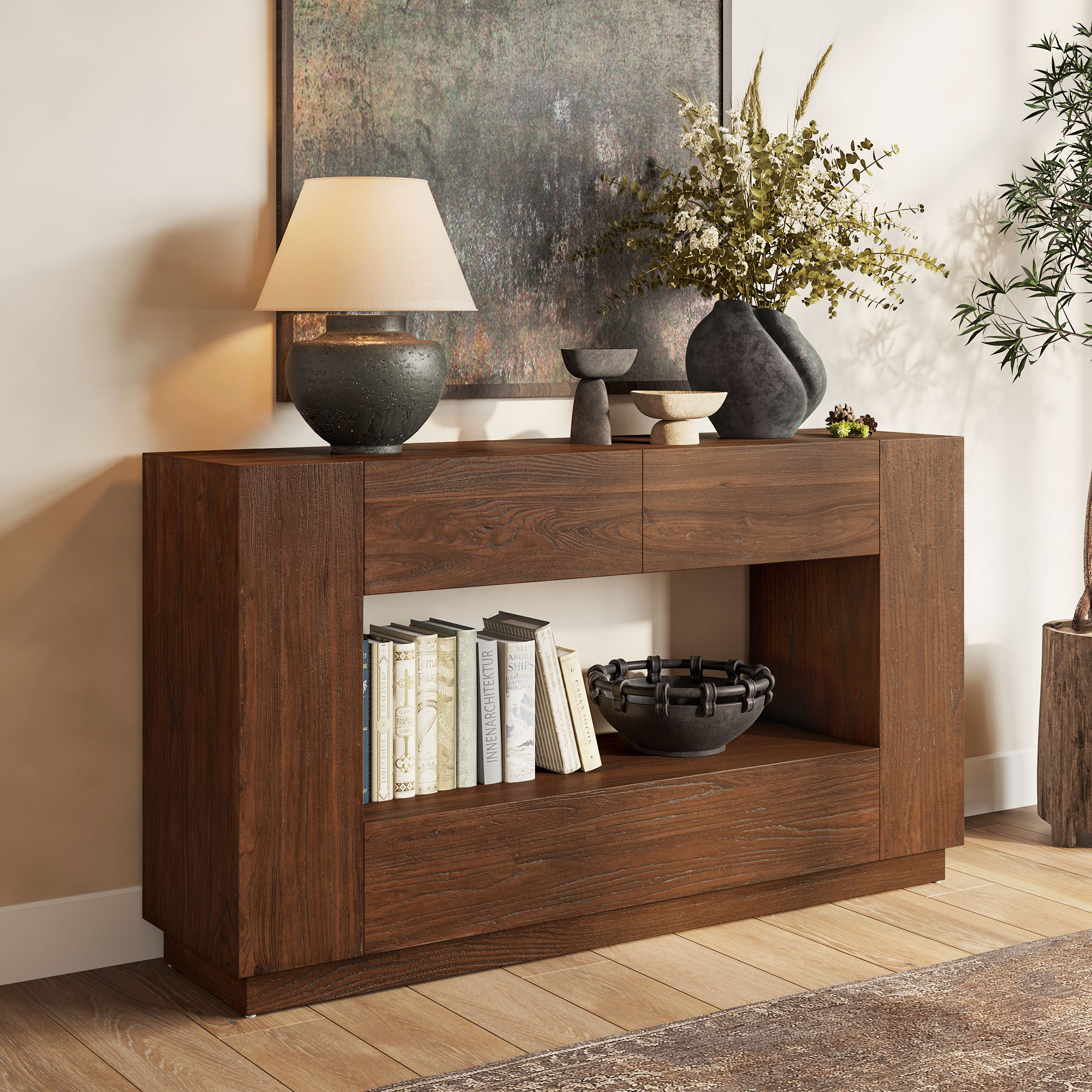 Torben 55 inch Tall Old Elm TV Stand with Drawer | HERNEST