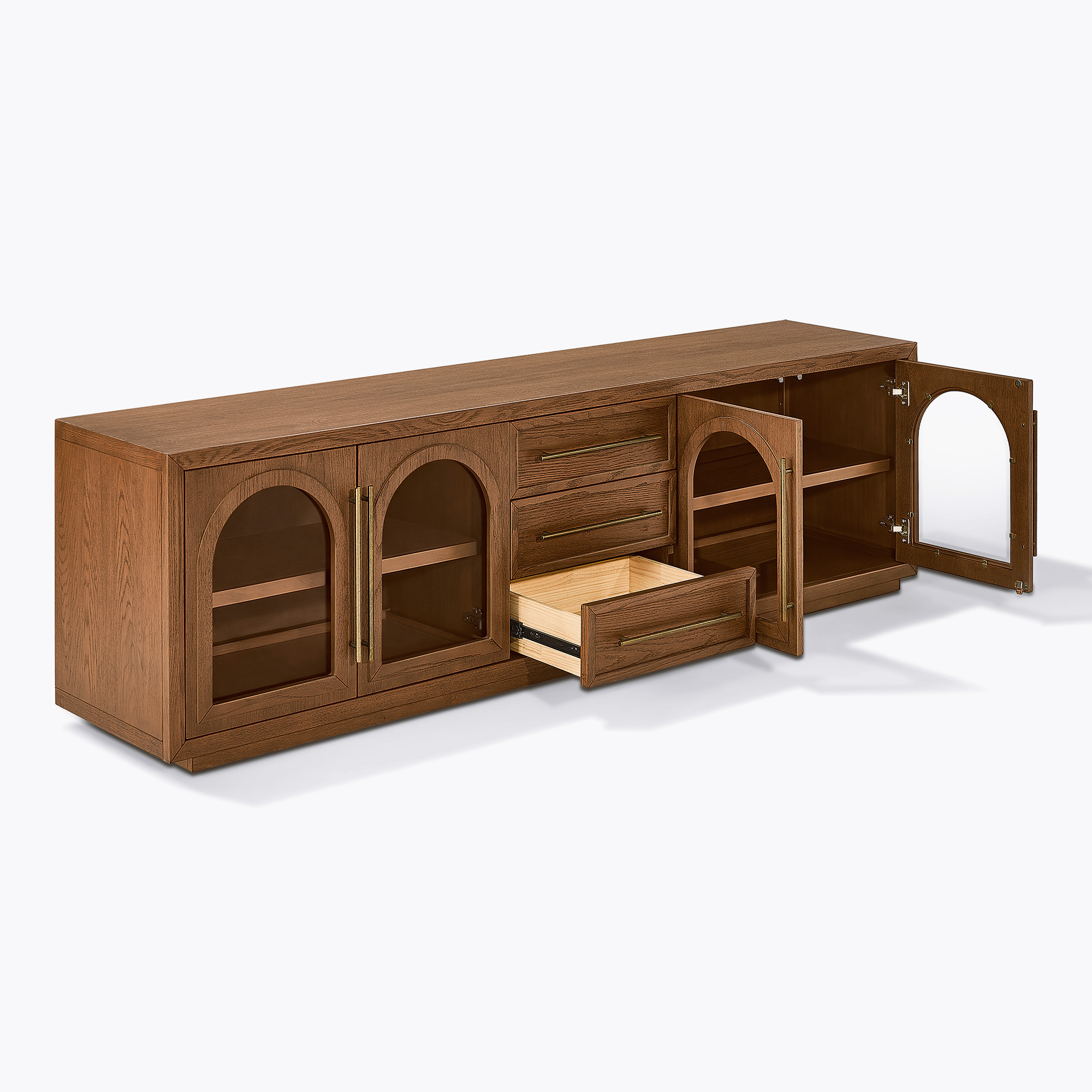 超レア Adriano&Paolo Giorgetti社 1984 ポストモダン Lira 84 inch Warm Brown Solid Oak TV Stand | HERNEST